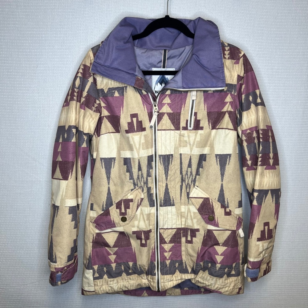 Burton Dryride Thermolite Snowboard Jacket XS Purple Aztec Geometric Print Coat